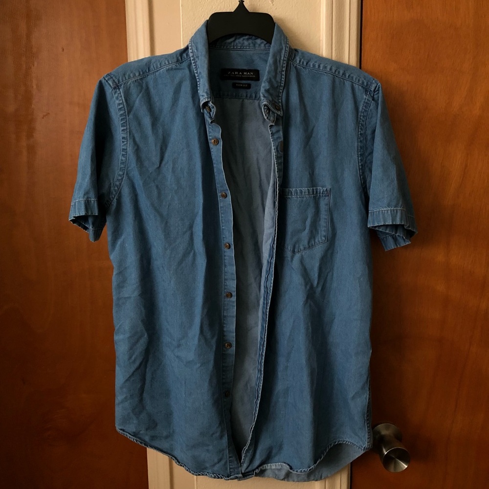ZARA MAN SLIM FIT DENIM BUTTON UP SHIRT